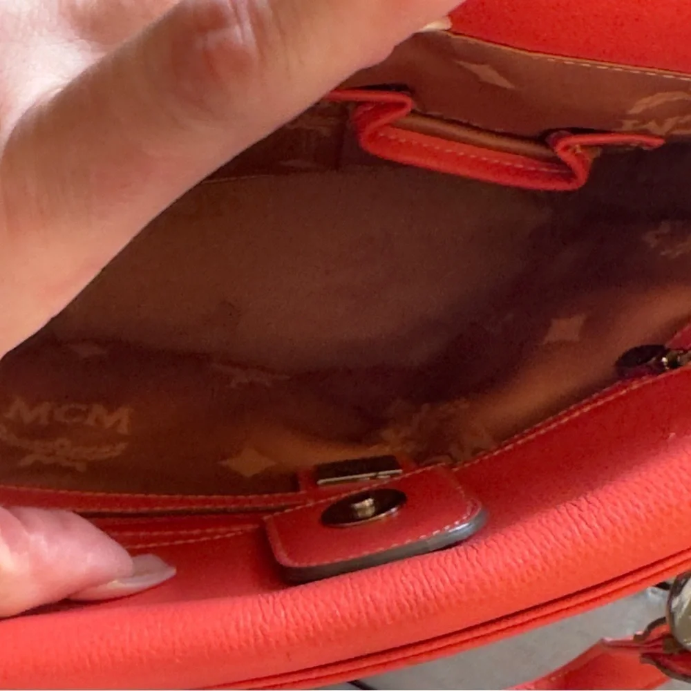 MCM Pink Salmon Satchel with Silver Hardware